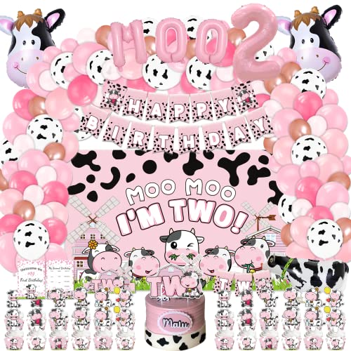 Cow Birthday Party Decorations for 2 Year, 110 Pcs Party Supplies Balloons Garland Arch Kit for Mens - Backdrop, Cake, and Cupcake Toppers, Latex Balloon, Foil Balloon, Hanging Swirls