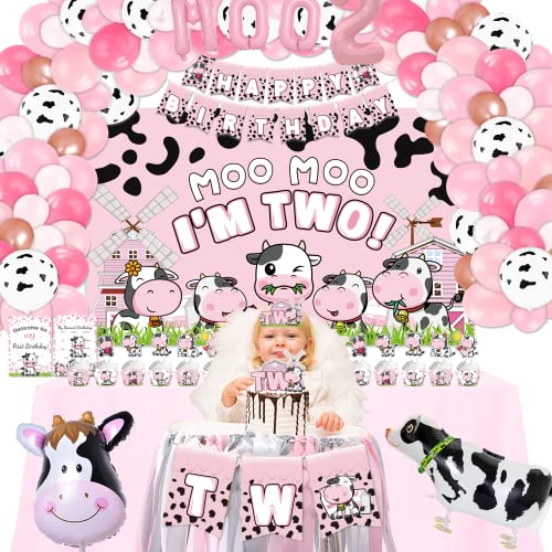 Cow Birthday Party Decorations for 2 Year, 110 Pcs Party Supplies Balloons Garland Arch Kit for Mens - Backdrop, Cake, and Cupcake Toppers, Latex Balloon, Foil Balloon, Hanging Swirls