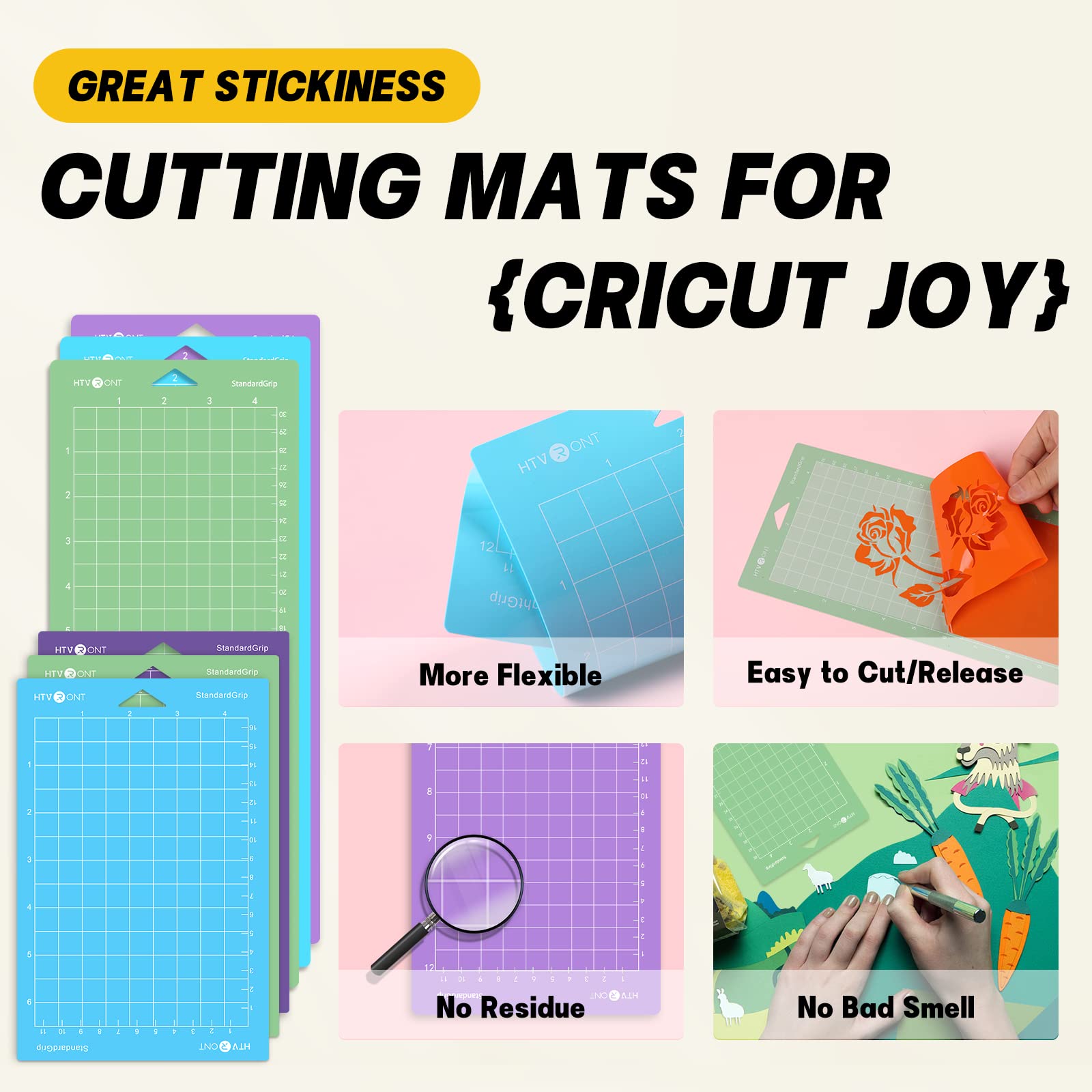 HTVRONT Cutting Mat for Cricut Joy Machine, 6 Pack Cutting Mats (3 Pcs 4.5X12in & 3 Pcs 4.5X6.5in), Variety Adhesive Cutting Mats Replacement Accessories for Cricut Joy Accessories