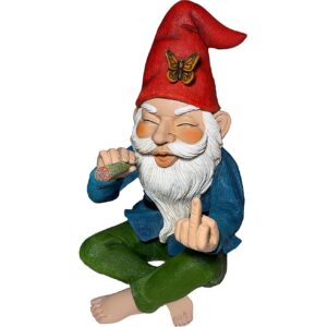 aopek garden gnome outdoor funny middle finger smoking outdoor statue garden gnomes for garden, or indoor, outdoor funny gnomes decoration