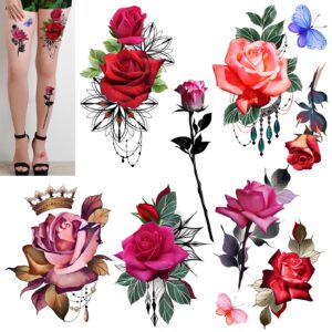 roarhowl stunning rose flower temporary tattoos, large rose fake tattoos for women,rose tattoo set (rose 1)