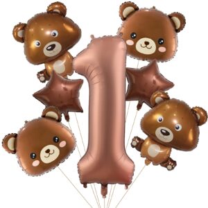 bear balloons, teddy bear balloon, foil animal balloons for we can bearly waits theme 1st birthday party decor supplies 7 pcs (1st)