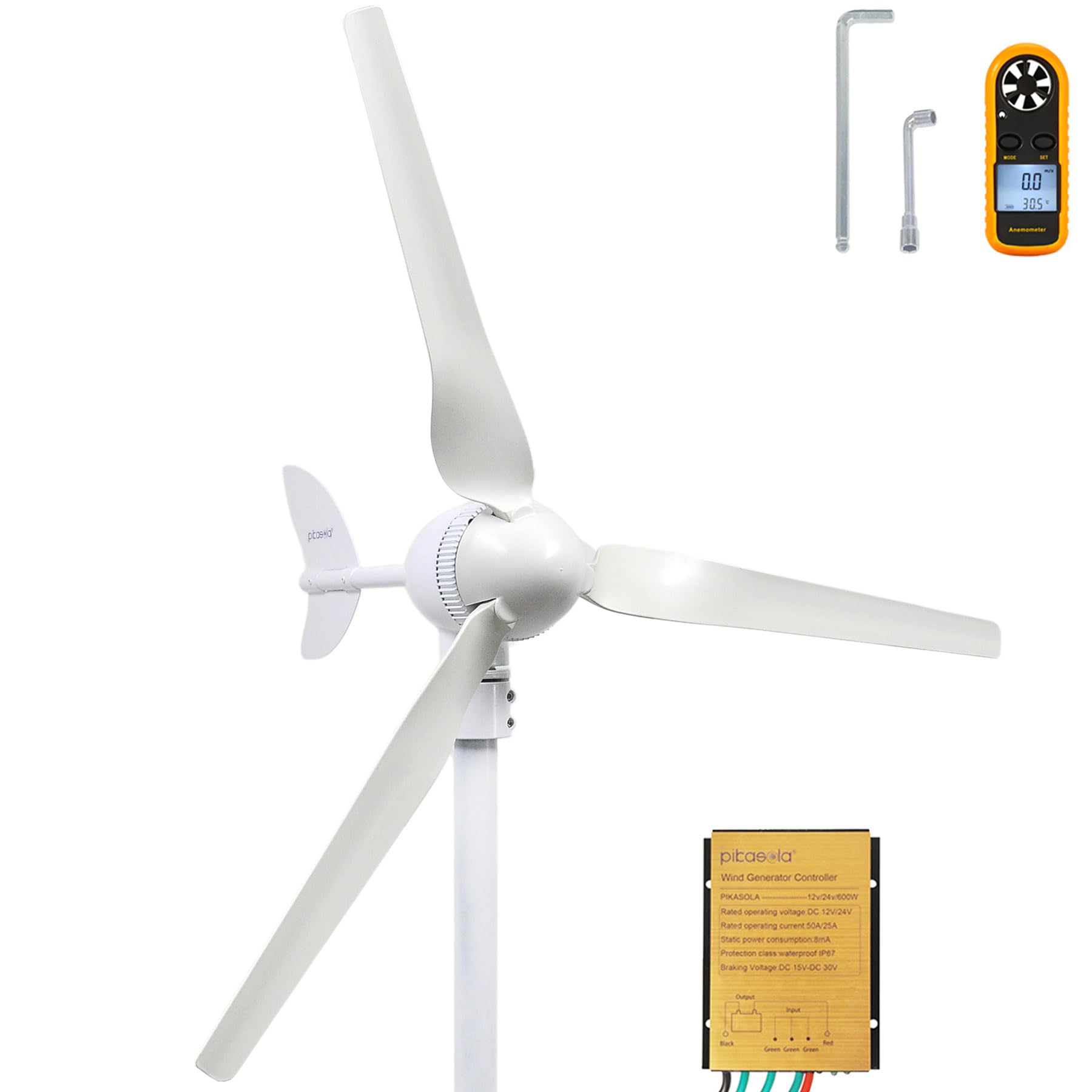 Pikasola Wind Turbine Generator 400W 12V, Wind Generator Kit with Charge Controller, Wind Power generator for Marine, RV, Home, Windmill Generator Suit for Hybrid Solar Wind System