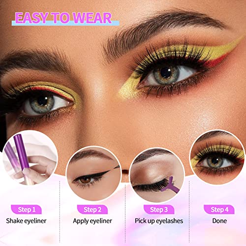 Magnetic Eyelashes with Magnetic Eyeliner Kit, Reusable Magnetic Lashes, 3D Natural Look False Eyelashes with Eyeliner and Tweezers, No Glue(5 Pairs) (Gradation color)