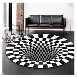 carpet 3d illusion rug round black white area rug 3d bottomless hole optical illusion area round carpets polyester floor mat rug for living room kitchen office diameter:160 cm