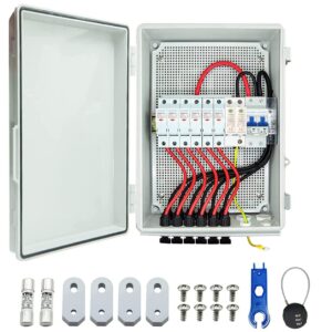 pikasola pv combiner box, 6 string solar combiner box with 15a led fuse, lightning arreste and 63a air circuit breaker，combiner box for solar panel on/off grid system, ip65 water resistant