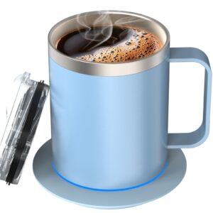 self heating coffee mug,heated cup 12oz,coffee warmer with mug set,electric 10w,usb powered mug warmer,131℉ beverage cup warmer for desk home & office (cerulean)