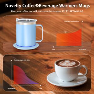 Self Heating Coffee Mug,Heated Cup 12oz,Coffee Warmer with Mug Set,Electric 10W,USB Powered Mug Warmer,131℉ Beverage Cup Warmer for Desk Home & Office (Cerulean)