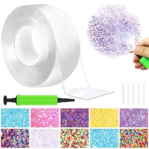mity rain nano bubble tape kit, super elastic bubble balloons with 5pcs straw, 10 pack glitter and inflator, double sided tape plastic, diy party favors