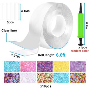Mity rain Nano Bubble Tape Kit, Super Elastic Bubble Balloons with 5pcs Straw, 10 Pack Glitter and Inflator, Double Sided Tape Plastic, DIY Party Favors