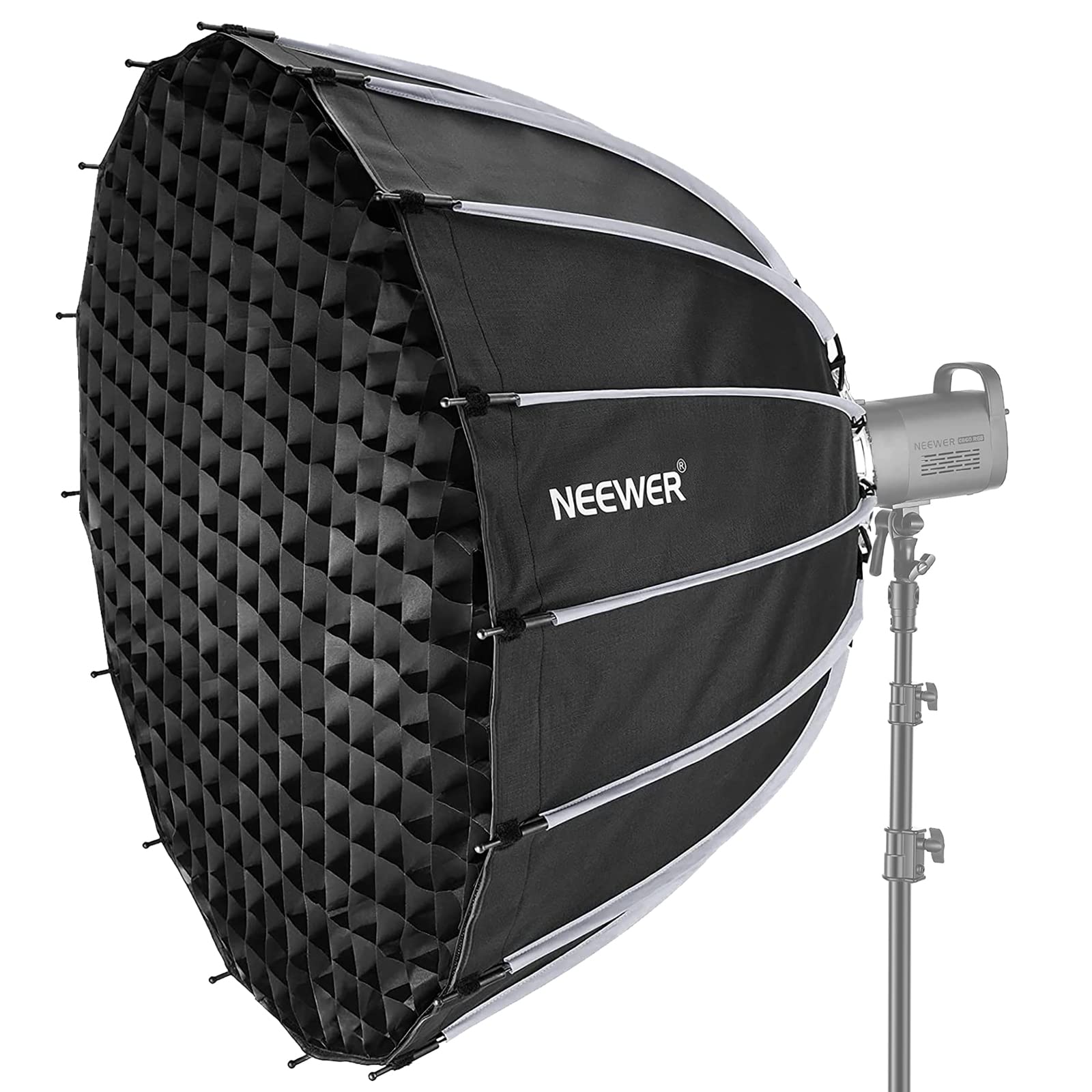 NEEWER 47.2inch/120cm Parabolic Softbox Quick Set up Quick Folding, with Diffusers/Honeycomb Grid/Bag, Compatible with Aputure 120d Light Dome Godox sl60w NEEWER RGB CB60 and Other Bowens Mount Lights