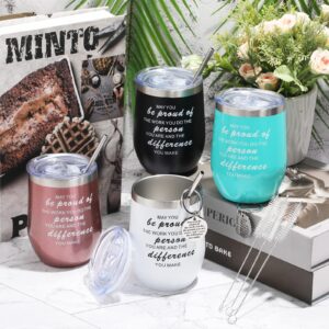 8 Pcs Employee Appreciation Gifts Bulk 4 Stainless Steel Tumbler with 4 Thank You Keychain Thank You Gifts for Women Men Coworker Friends Motivational Inspirational Wine Tumbler 12 Oz, 4 Colors