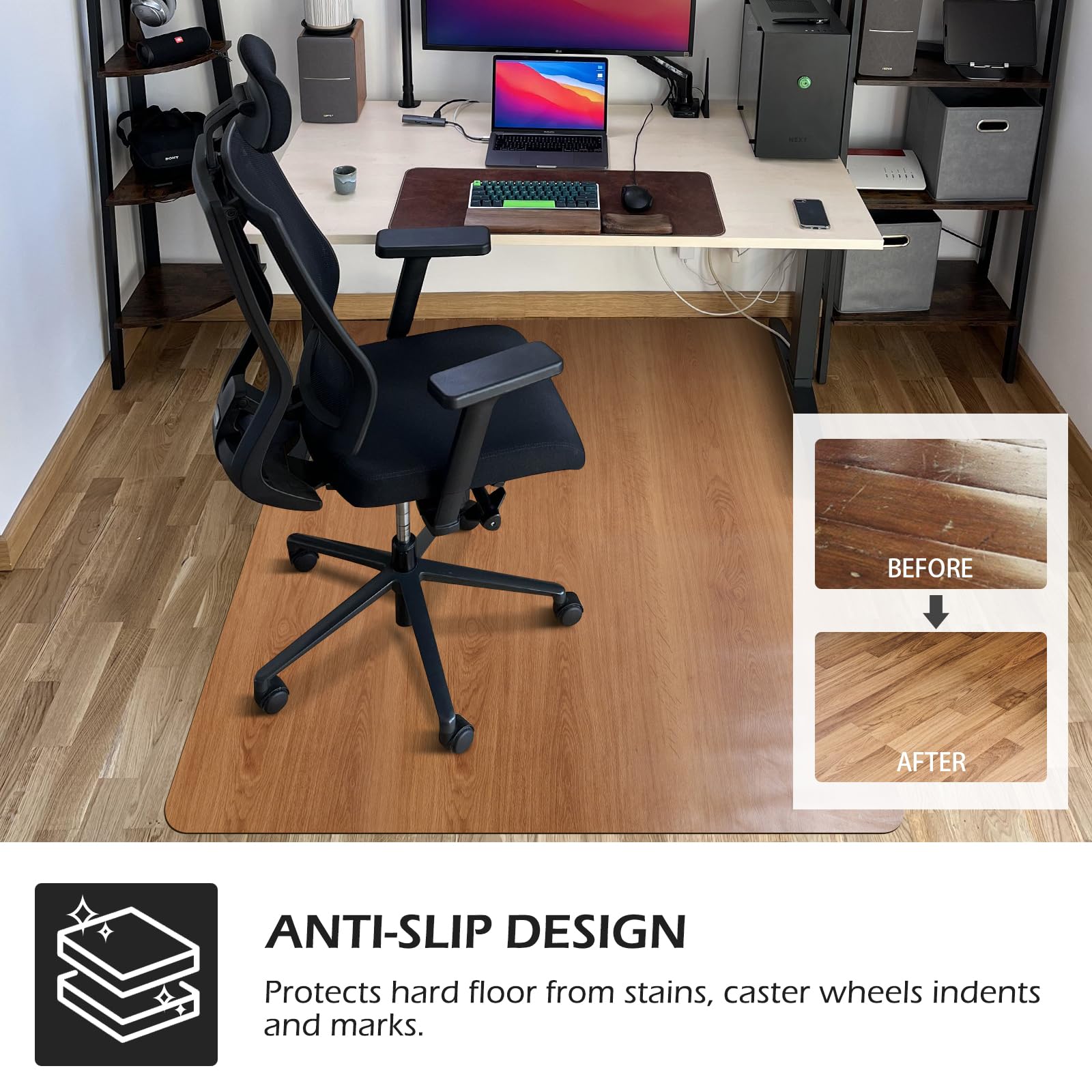 SALLOUS Chair Mat for Hard Floors, 47" x 36" Vinyl Office Chair Mat for Hardwood, Slip-Resistant Floor Protector Desk Chair Mat for Home Office, Gaming Chair Mat for Hard Surface (Black)