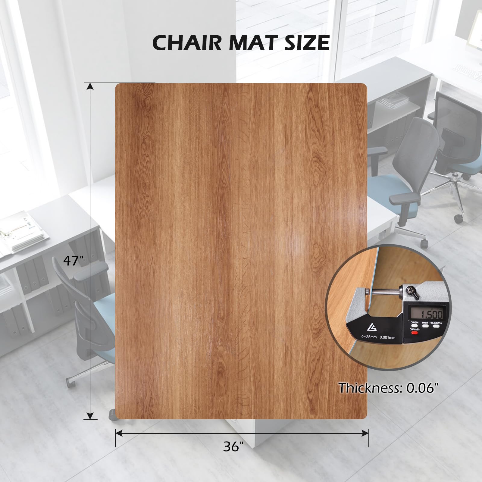SALLOUS Chair Mat for Hard Floors, 47" x 36" Vinyl Office Chair Mat for Hardwood, Slip-Resistant Floor Protector Desk Chair Mat for Home Office, Gaming Chair Mat for Hard Surface (Black)