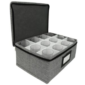 HURZMORO Storage Box for Whisky Glass,12 Whiskey Glasses Holder for Organizer, Fully-Padded Inside with Sturdy Construction, Packing Boxes with Dividers for Moving Whiskey Gift (12 compartments)