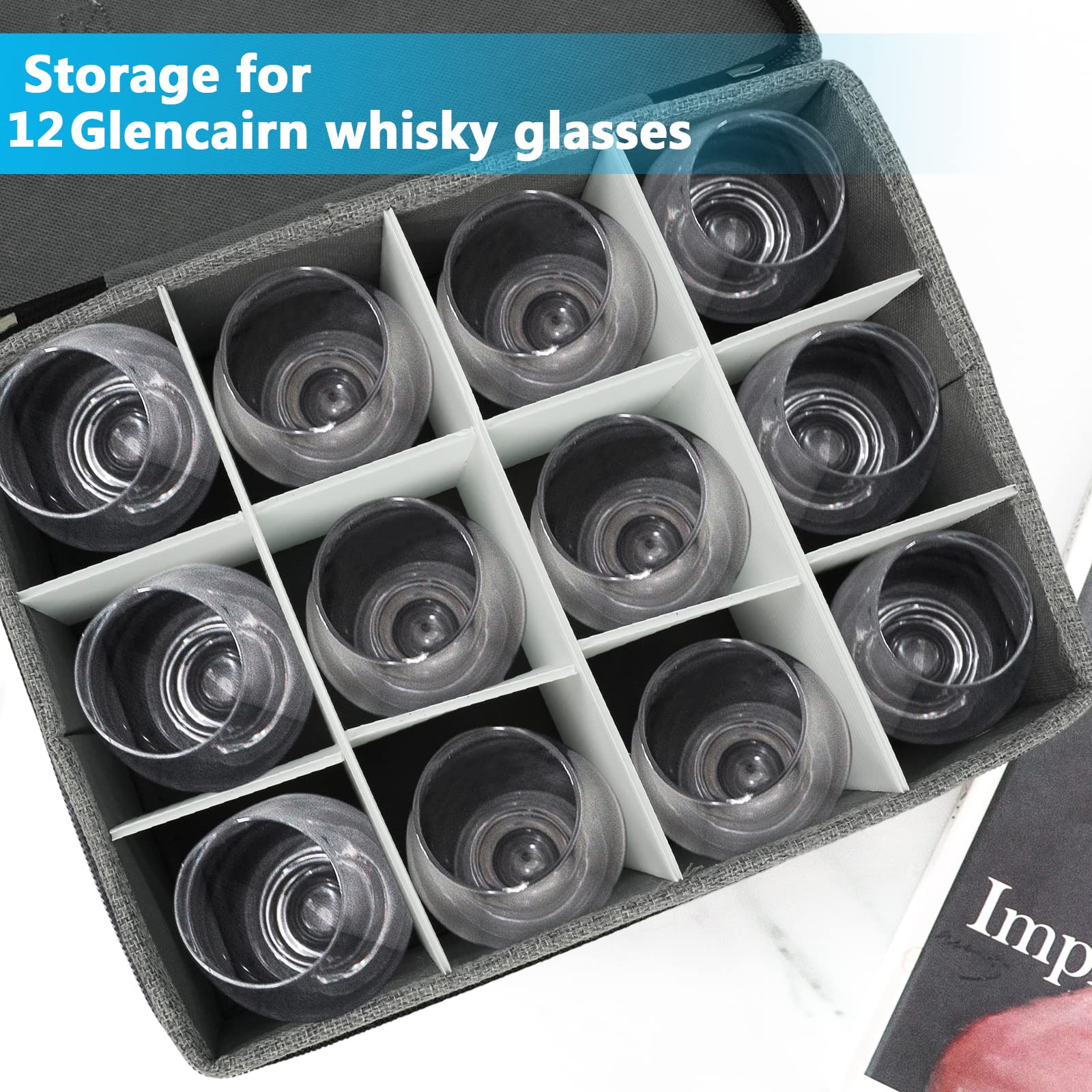 HURZMORO Storage Box for Whisky Glass,12 Whiskey Glasses Holder for Organizer, Fully-Padded Inside with Sturdy Construction, Packing Boxes with Dividers for Moving Whiskey Gift (12 compartments)