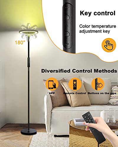 Hyskostar 2 Side Lighting Led Floor Lamp with Remote & Touch Control 24 W 1000LM, Dimmable 3 Color Temperatures,Tall Standing RGB Floor Lamps for Living Room,Bedroom