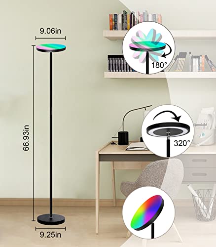 Hyskostar 2 Side Lighting Led Floor Lamp with Remote & Touch Control 24 W 1000LM, Dimmable 3 Color Temperatures,Tall Standing RGB Floor Lamps for Living Room,Bedroom