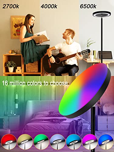 Hyskostar 2 Side Lighting Led Floor Lamp with Remote & Touch Control 24 W 1000LM, Dimmable 3 Color Temperatures,Tall Standing RGB Floor Lamps for Living Room,Bedroom