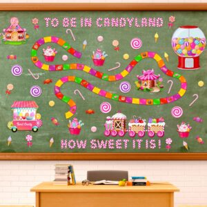 Outus Candyland Ice Cream Bulletin Board Decor Set Classroom Decoration Candy Land Ice Cream Cutout with Glue Points for Candy Birthday Party Classroom School Office Supply Halloween Decor (Candyland)