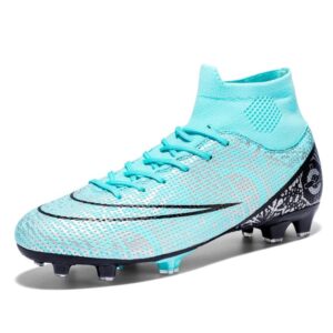 dhovor mens womens soccer cleats teenagers high-top football cleats non slip athletics football trainers indoor/outdoor cyan