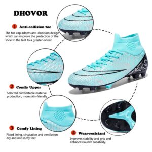 DHOVOR Mens Womens Soccer Cleats Teenagers High-Top Football Cleats Non Slip Athletics Football Trainers Indoor/Outdoor Cyan