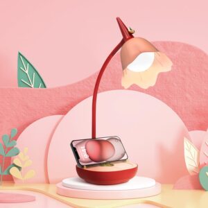 tekstap desk lamp cute, pink lamp with gooseneck, 2000mah 3 modes dimmable flower desk lamp, rechargeable eye-caring led aesthetic desk lamp for kids, bedroom, reading, gift