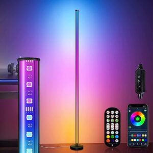 elinkume corner floor lamp, rgb led floor lamp with music sync and color changing, remote & app control ideal for living rooms, bedrooms, and gaming rooms