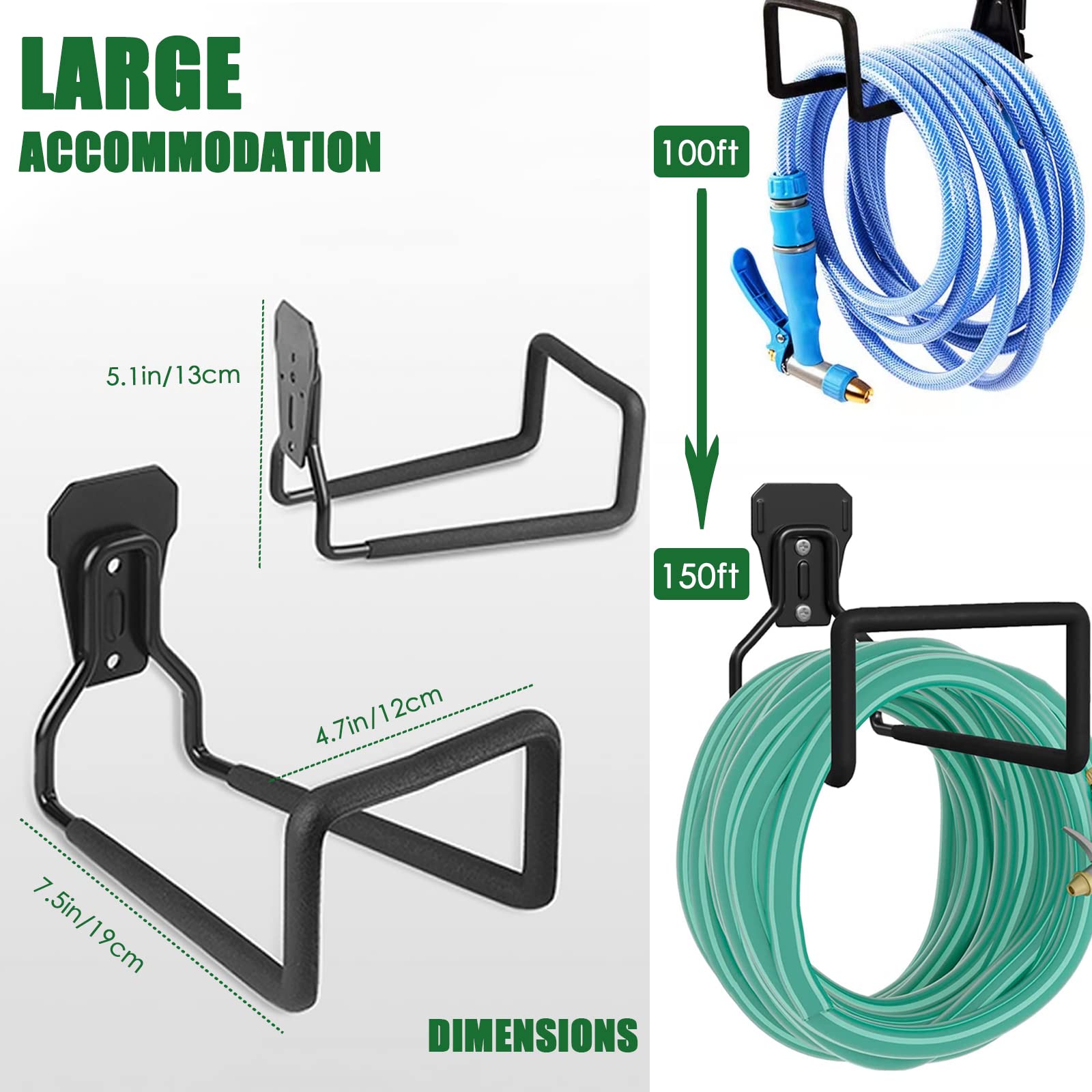 SMARYONG Hose Holder Wall Mount - Metal Garden Hose Holder - Heavy Duty Water Hose Holder - Hose Reel Holds Up to 150Ft- Durable Hooks for Garage Outside