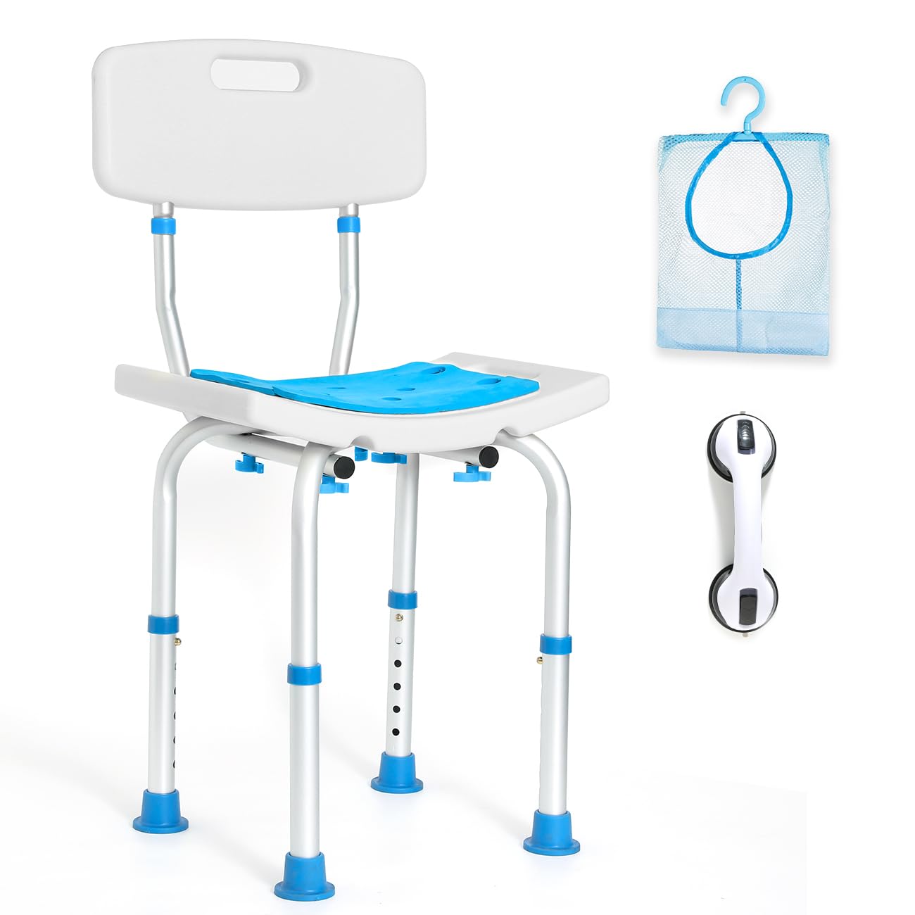 Adjustable Shower Chair with Back, HSA/FSA Eligible Shower Stool for Inside Shower, Tool-Free Shower Seat for Inside Shower, Waterproof Shower Chair for Inside Bathtub for Elderly/Handicap by SOUHEILO