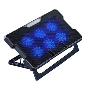 liens laptop cooling pad, laptop cooler with 6 quiet led fans for 12-17 inch laptop cooling fan stand, portable ultra slim usb powered gaming laptop cooling pad, black/blue