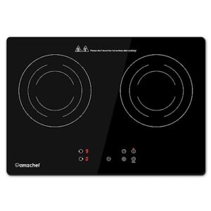 double induction cooktop amzchef induction stove top 2 burners for rv, built-in electric cooktops with 9 power levels, sensor touch, 99-min timer, safety lock, ceramic glass, 120v, shared 1800w