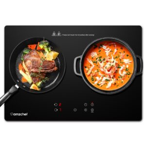 Double Induction Cooktop AMZCHEF Induction Stove Top 2 Burners for RV, Built-in Electric Cooktops With 9 Power Levels, Sensor Touch, 99-min Timer, Safety Lock, Ceramic Glass, 120V, Shared 1800W