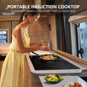 Double Induction Cooktop AMZCHEF Induction Stove Top 2 Burners for RV, Built-in Electric Cooktops With 9 Power Levels, Sensor Touch, 99-min Timer, Safety Lock, Ceramic Glass, 120V, Shared 1800W
