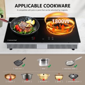 Double Induction Cooktop AMZCHEF Induction Stove Top 2 Burners for RV, Built-in Electric Cooktops With 9 Power Levels, Sensor Touch, 99-min Timer, Safety Lock, Ceramic Glass, 120V, Shared 1800W