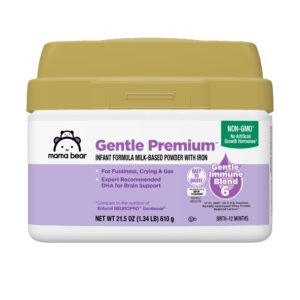 amazon brand - mama bear gentle baby formula milk-based powder with iron, complete nutrition, easy to digest, 21.5 ounce