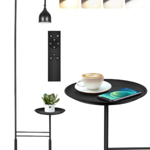 Modern Floor Lamp with Shelves -Bright Dimmable LED Floor Lamp for Living Room, Stepless Adjustable 3000K-6000K Colors & Brightness Standing Lamp with Remote, Black Reading Standing Lamp with Table