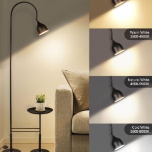 Modern Floor Lamp with Shelves -Bright Dimmable LED Floor Lamp for Living Room, Stepless Adjustable 3000K-6000K Colors & Brightness Standing Lamp with Remote, Black Reading Standing Lamp with Table