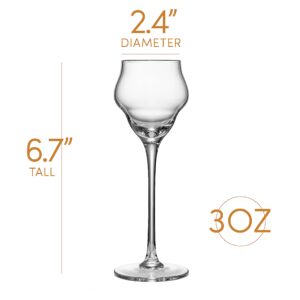 GLASSIQUE CADEAU Crystal Sambuca, Cordial, Digestive Glasses with Long Stem for Sipping After Dinner Drinks | Set of 4 | 3 oz Tall Stemmed Liquor Glassware