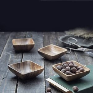 cintika Set of 4 Square Wooden Bowls. 4 inch Handmade Calabash Bowl, Small Wooden Bowl Set, Nuts and Small Snacks Serving Bowls, Sauce Bowl, Dipping Bowl 4x1