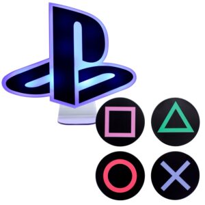 playstation metal drink coasters and logo lights playstation merchandise and game room decor