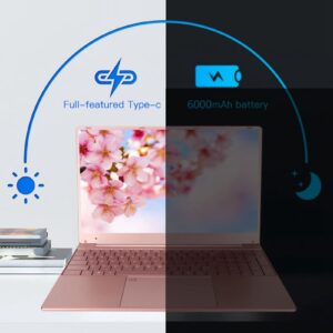 VINGVO Laptop Computer, Camera Speaker Fingerprint Reader 15.6 Inch Business Laptop 6000mAh Quad Core CPU 16G RAM 256G SSD for Work (16+256G US Plug)