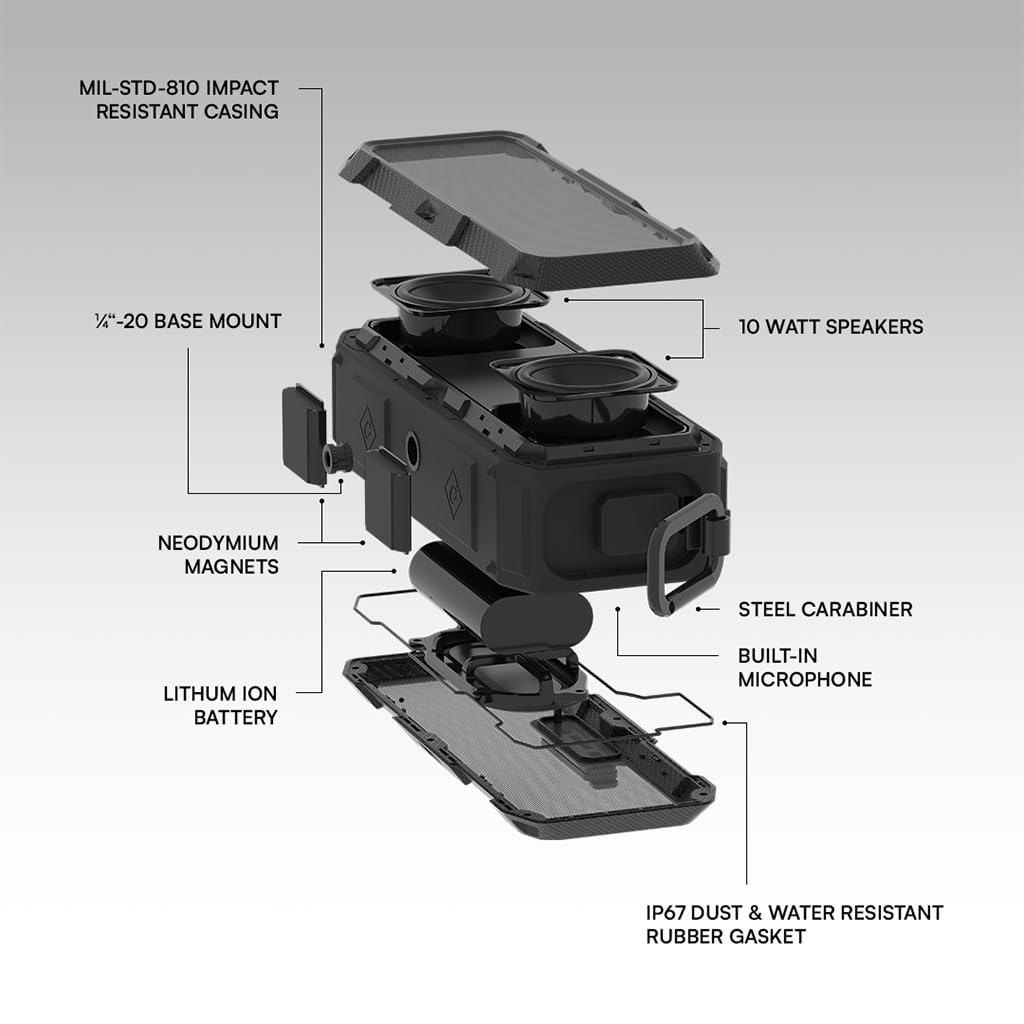 Raycon Impact Speaker - Wireless, Waterproof, Shockproof, Military Grade Impact Resistant, IP67 Rugged Bluetooth Speaker with Stereo Sound and Magnetic Base