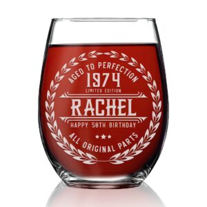 50th Birthday Gifts for Women - Personalized Wine Glass - Funny Novelty 50 Year Old Woman Gift Ideas - 50th Decorations for Her, Wife, Friend - Unique 50th Birthday Present for Her 1974 Gift