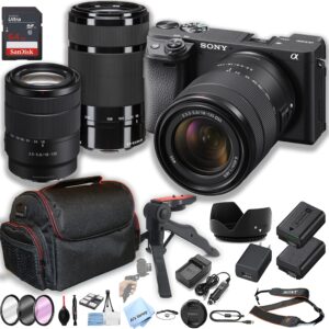 sony a6400 mirrorless camera with18-135mm & 55-210mm zoom lenses + 64gb memory + case+ steady grip pod + filters + 2x batteries + more (34pc bundle)