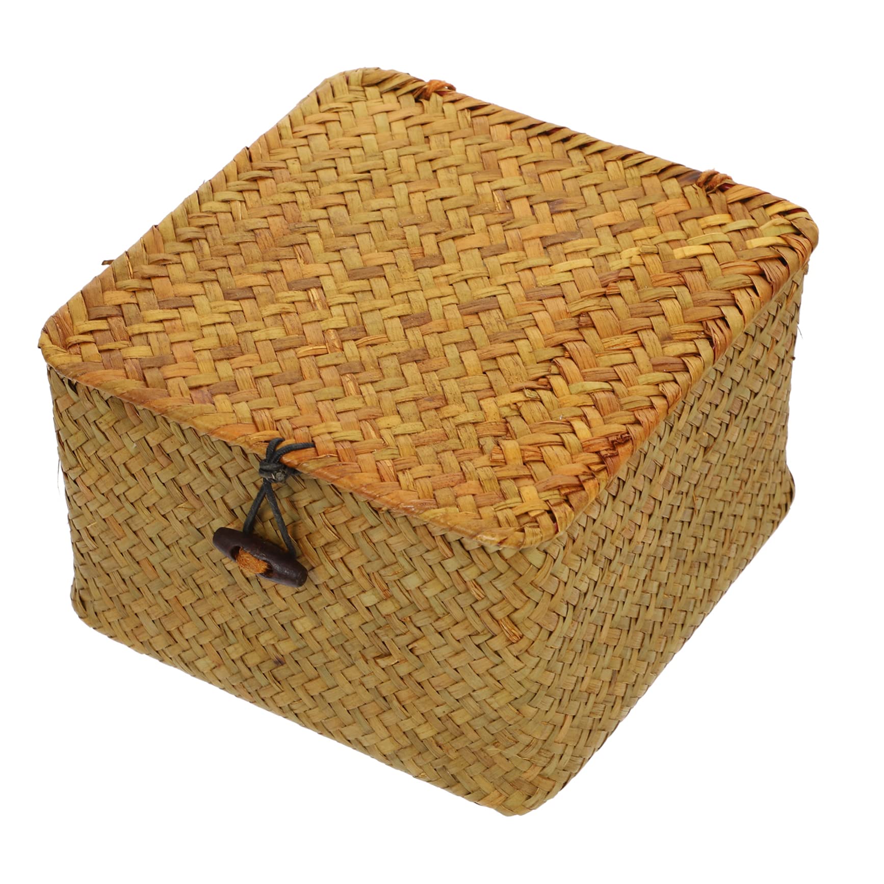 MAGICLULU Straw Storage Basket Wicker Storage Basket with Lid Kids Snack Containers Woven Basket with Lid Sundries Organizer Basket Seagrass Makeup Organizer Countertop Storage Basket Rattan