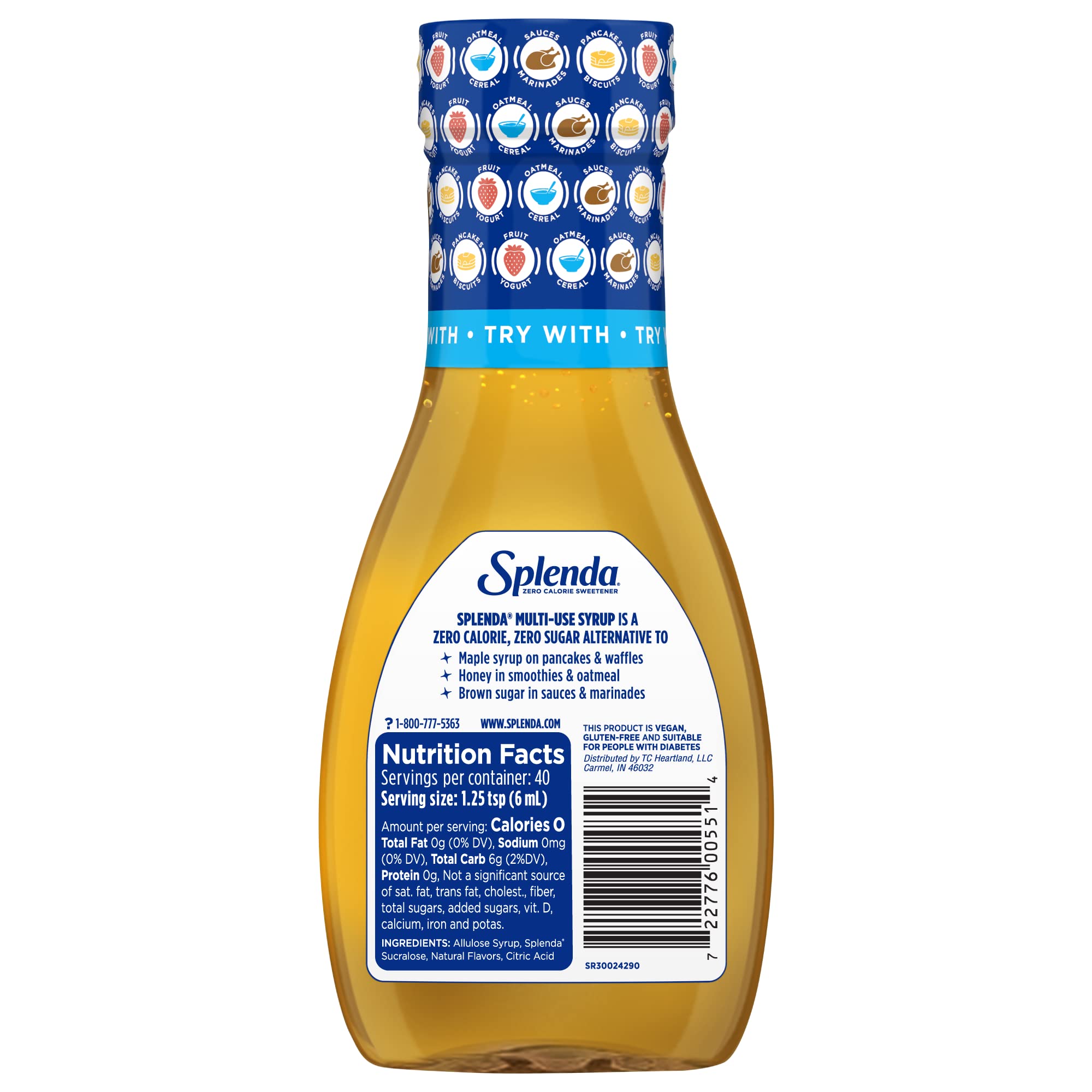 Splenda Multi-Use Syrup, Zero Calorie, Sugar Free Substitute for Maple Syrup, Honey, Agave and Brown Sugar, Allulose Liquid Sweetener, 8oz Bottle