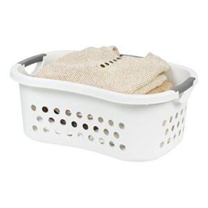 iris usa 50l plastic hip hold laundry basket hamper organizer with built-in comfort carry handles, 1.4 bushel, for closet, dorm, laundry room, bedroom, nestable, ventilation hole, large, white