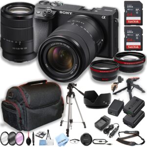 sony a6400 mirrorless camera with18-135mm zoom lens + 2pcs 64gb memory + case+ tripod + steady grip pod + filters + macro + 2x lens + 2x batteries + more (32pc bundle)