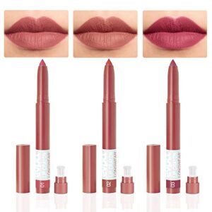 bingbrush 3 colors crayon matte longwear lipstick pack set,moisture smooth lipliner with built-in sharpener ultimate for makeup- nourishing lipgloss